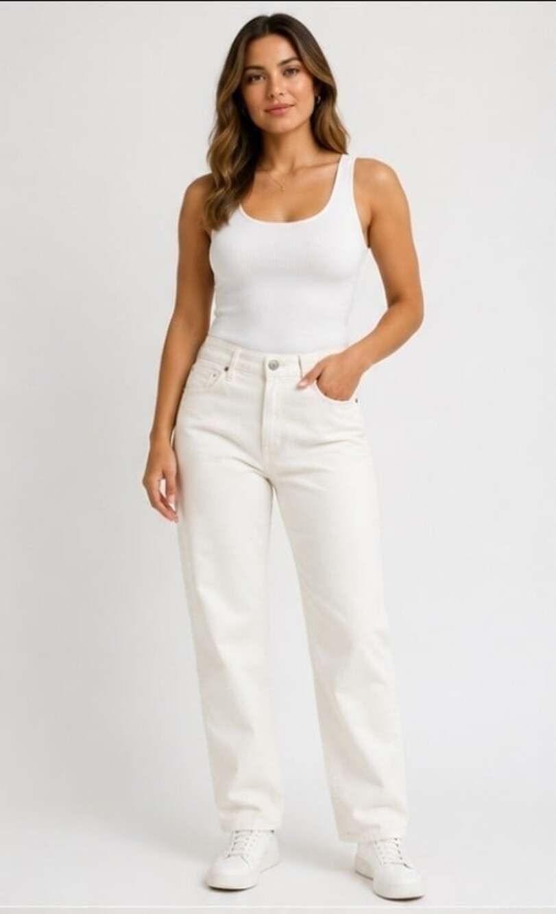 Eileen Fisher Women Jeans Pant White Organic Cotton Size 6/8 Waist 28 Inches T30